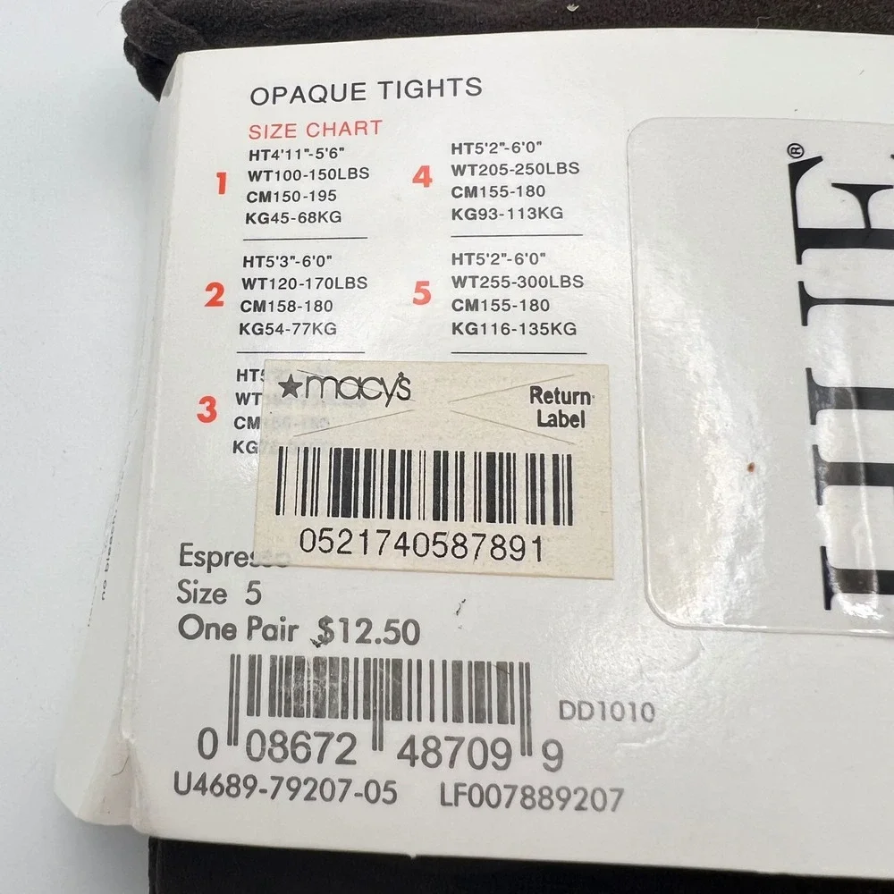 Hue Opaque Tights Women's Size 5 Espresso New In Package